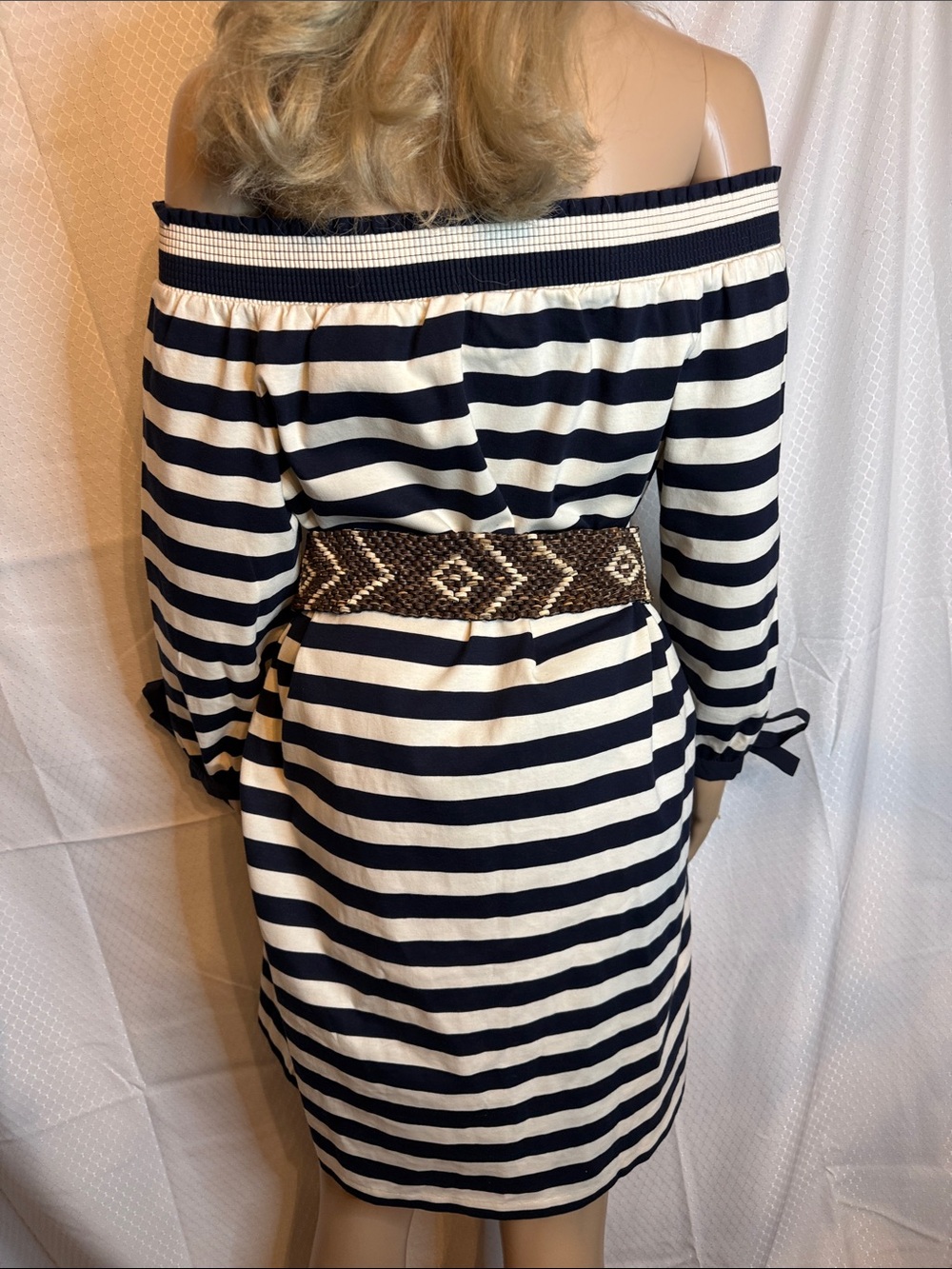 J.Crew, blue and white striped off the shoulder dress - Picture 9 of 9